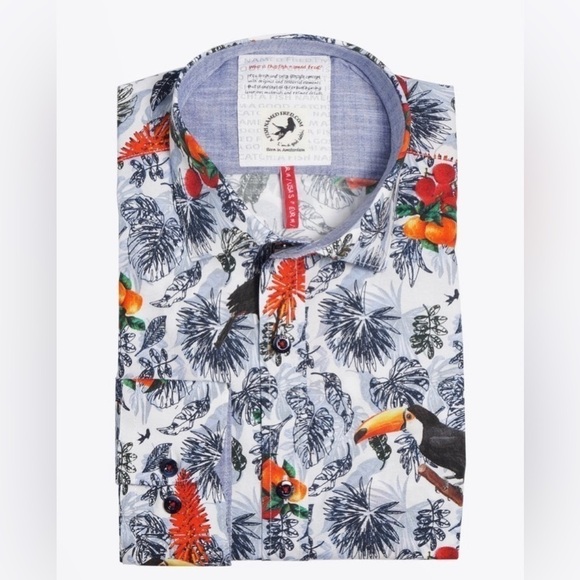 A Fish Named Fred Toucan Leaf Print Colorful Short Sleeve Shirt from Amsterdam M - Picture 14 of 14